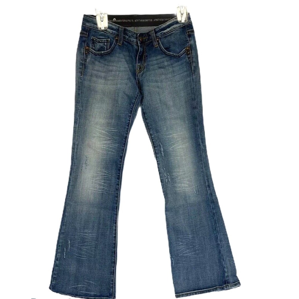 ReRock Express Womens Bootcut Jeans‎ Blue Embellished Pockets Medium Wash Size 0
